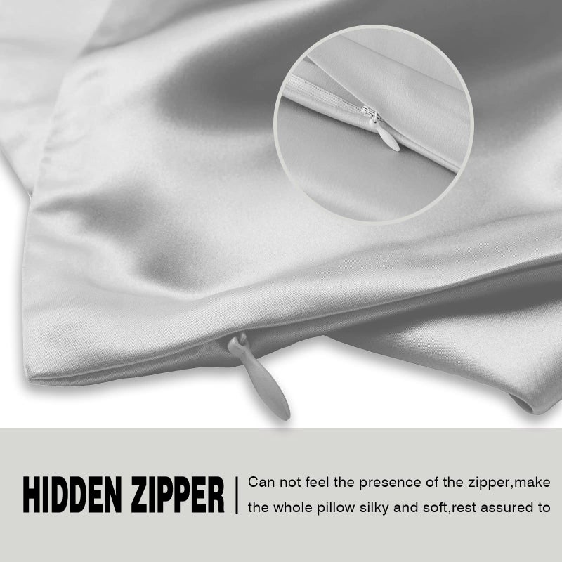 Suatien Mulberry Silk Pillowcase for Hair and Skin Standard Size 20"X 26" Pillow Case with Hidden Zipper Soft Breathable Smooth Cooling Silk Pillow Covers for Sleeping (Silver Grey,Standard,1Pcs) - Image 4