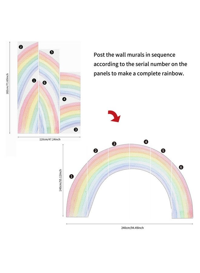 FUNLIFE Fabric Peel And Stick Large Rainbow Wall Mural Stickers, Precut Pastel Watercolor Rainbow Wall Sticker Decals For Kids Bedroom Living Room Playroom, 94.49" X 55.12" - Image 5