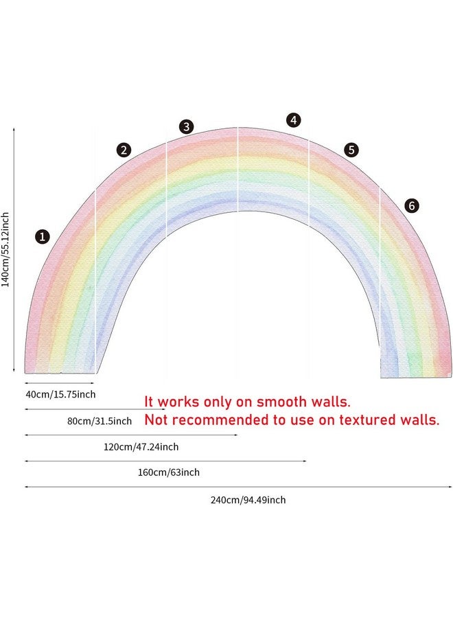 FUNLIFE Fabric Peel And Stick Large Rainbow Wall Mural Stickers, Precut Pastel Watercolor Rainbow Wall Sticker Decals For Kids Bedroom Living Room Playroom, 94.49" X 55.12" - Image 2