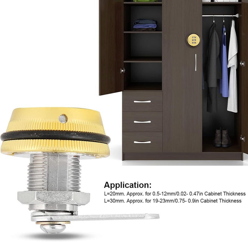 klarako Gold Password Coded Cam Lock - 3 Digital Combination Cabinet Lock with Zinc Alloy Materials for Drawer Mailbox, 30mm/1.18in - Image 3