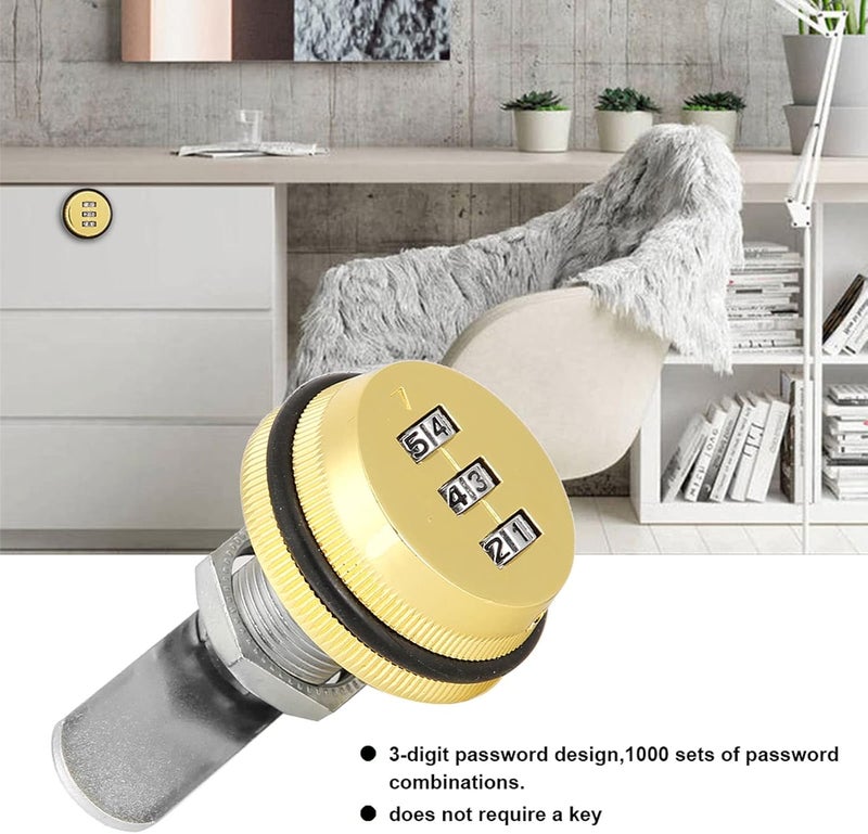 klarako Gold Password Coded Cam Lock - 3 Digital Combination Cabinet Lock with Zinc Alloy Materials for Drawer Mailbox, 30mm/1.18in - Image 2