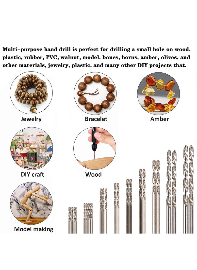 KANABEE KANAbee Hand Drill Set Precision Pin Vise with 25 Pieces Twist Drill Bits for Craft Carving DIY Model Jewelry Walnut Amber Beeswax Olive Nut Etc 053 mm Drill Bit  - Image 5