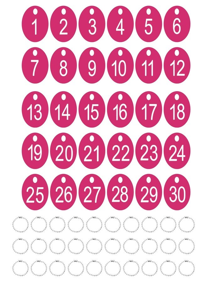 PATIKIL 1-30 Number Tags, 30Pcs Round ID Number Key Tags Plastic Numbered Keychain with Key Rings for Luggage Lockers Organizer Field Sales Hangers Clothes Labels, White-Rose Red - Image 1