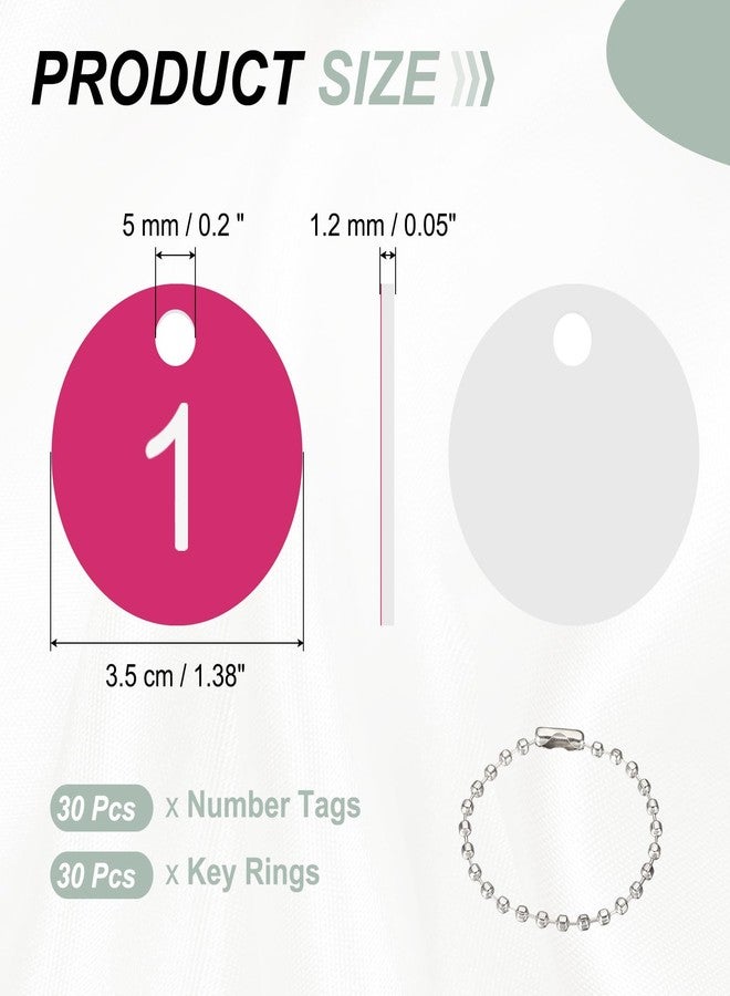 PATIKIL 1-30 Number Tags, 30Pcs Round ID Number Key Tags Plastic Numbered Keychain with Key Rings for Luggage Lockers Organizer Field Sales Hangers Clothes Labels, White-Rose Red - Image 2