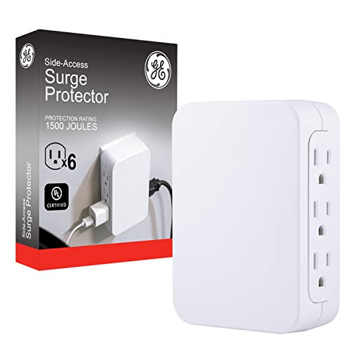 GE Pro 6-Outlet Extender, Surge Protector, Side Access, Wall Tap Adapter, 3-Prong, 1200 Joules, Warranty, UL Listed, White, 10353 - Image 1