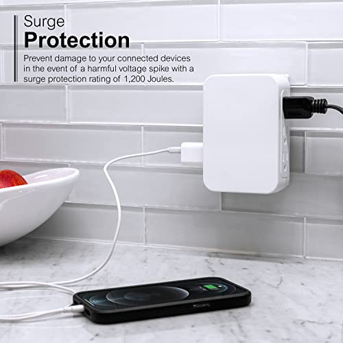 GE Pro 6-Outlet Extender, Surge Protector, Side Access, Wall Tap Adapter, 3-Prong, 1200 Joules, Warranty, UL Listed, White, 10353 - Image 3