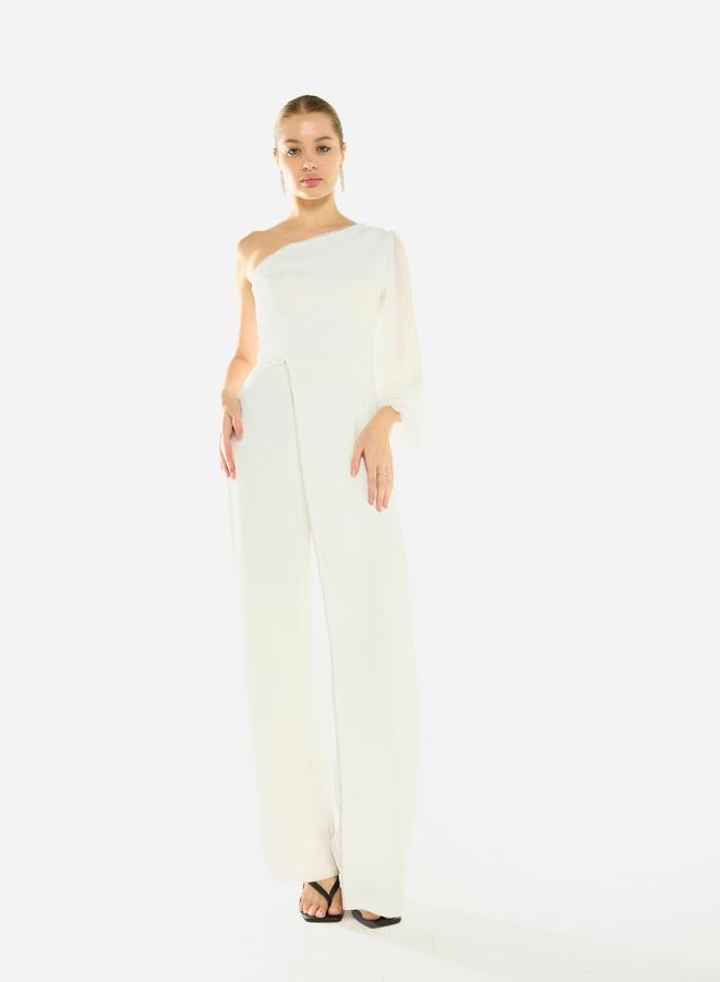 House of Moda Women Crystal Trim One Shoulder Jumpsuit - Image 2