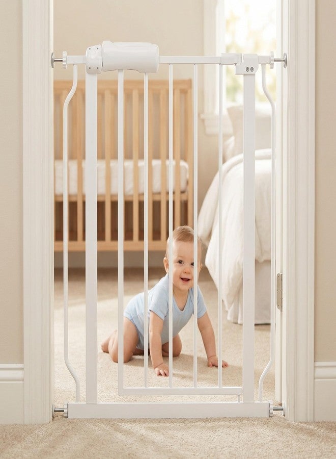 COSEND 24-29 Inch Narrow Baby Gate, Small Pressure Mounted No Drilling Dog Gate for Stairs & Doorways, White Metal Safety Gate Indoor for Kids and Pets - Image 1