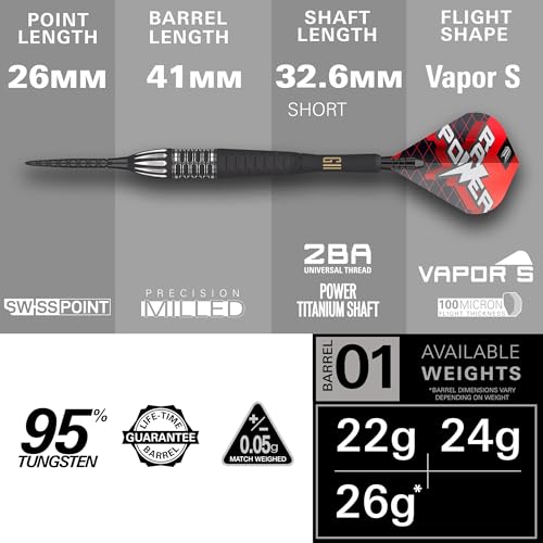 Target Darts Phil Taylor Gen 11 Power 9-Five Steel Tip Swiss Point Darts, 95% Tungsten Raw Power G11, 22G | Generation 11 Phil Taylor Darts, Player Edition Swiss Points Darts, Professional Dart Set - Image 3