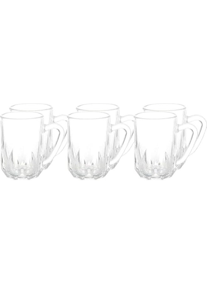 SAQOWARE 6 Pcs Tea Glass Mug Set With Handle, 235ml | 6 Pcs Clear Glass Coffee Mugs Premium Quality Glassware | Elegant & Highly Durable | Perfect For Coffee, Black Tea, Green Tea, Latte, Cappuccino, Hot Chocolate  - Image 1