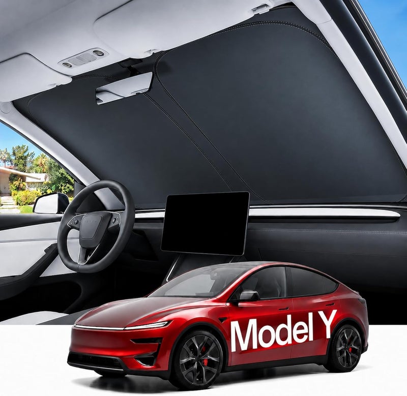 REEVAA 2025 Tesla Model Y Sunshade Windshield - Tailored Fit with 99% Sun Protection - Image 1