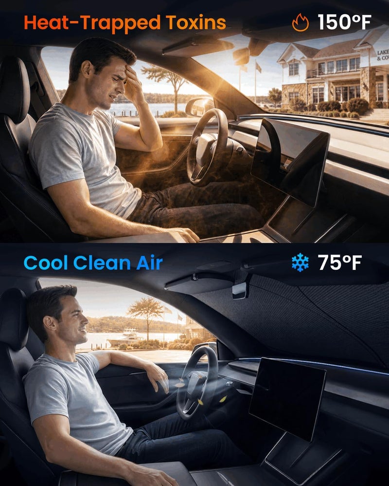 REEVAA 2025 Tesla Model Y Sunshade Windshield - Tailored Fit with 99% Sun Protection - Image 2