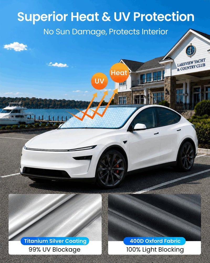 REEVAA 2025 Tesla Model Y Sunshade Windshield - Tailored Fit with 99% Sun Protection - Image 3