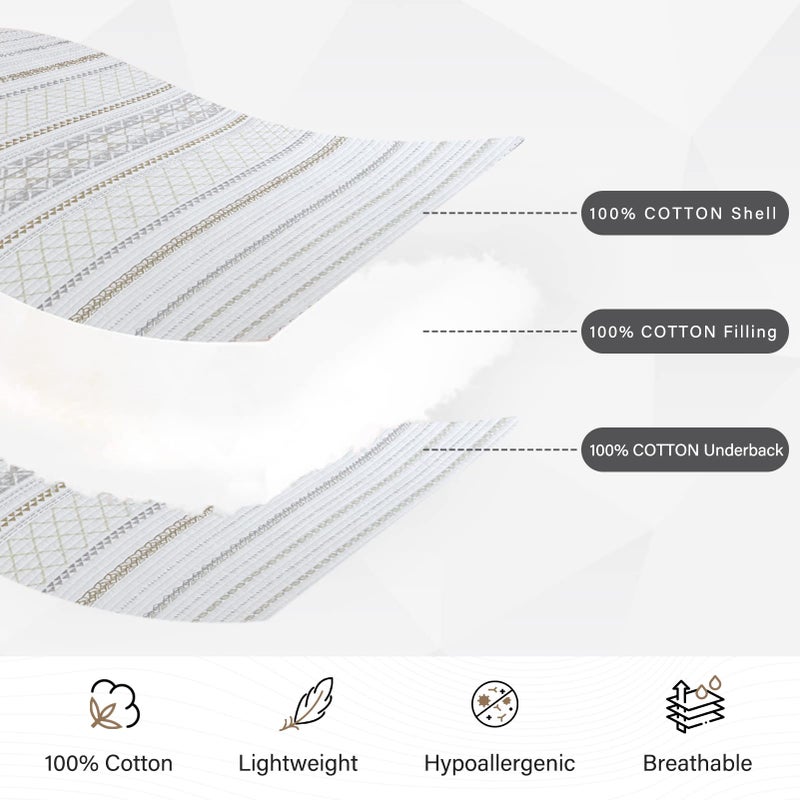 PERHOM Cotton Quilt King Size - 3 Pieces 100% Cotton Boho Striped Lightweight Soft Beige Gray White King Quilt Set with 2 Shams, Bohemian Pattern King Bedspread/Coverlet/Bedding Set for All Seasons - Image 4