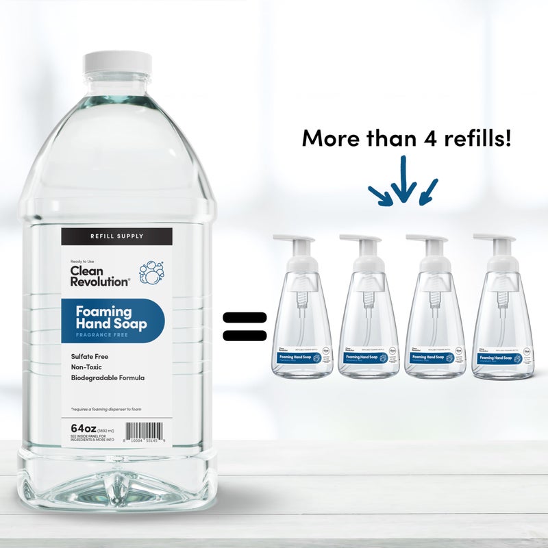 Clean Revolution Foaming Hand Soap Refill Supply Container, Ready to Use Formula, Fragrance Free, 64 Fl Oz (Pack of 1) - Image 2