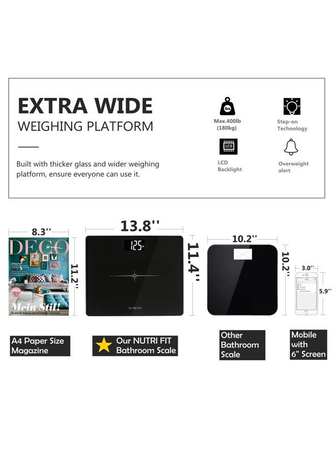 NUTRI FIT Extra-Wide/Ultra-Thick Digital Body Weight Bathroom Scale with 3 Inch Large Easy Read Backlit LCD Display Max Capacity 400lb Step-on Technology, Black  - Image 2