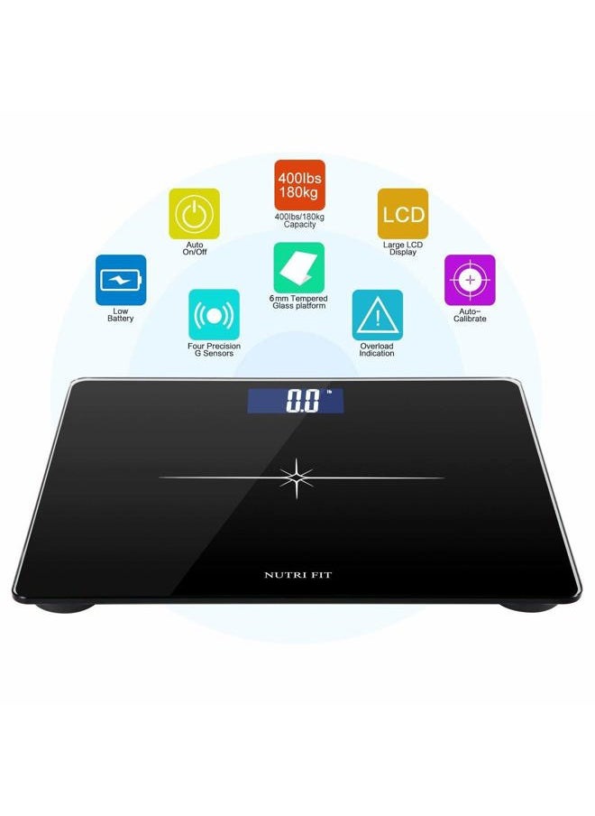 NUTRI FIT Extra-Wide/Ultra-Thick Digital Body Weight Bathroom Scale with 3 Inch Large Easy Read Backlit LCD Display Max Capacity 400lb Step-on Technology, Black  - Image 4
