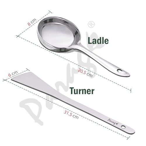 Parage 2 Pieces Stainless Steel Dosa Ladle & Turner/Palta Heavy Gauge | Dosa Making Spoon with Flat Base and Spatula | Kitchen Tools for Cooking (Size-20.5cm, 31.5cm, Silver) - Image 5