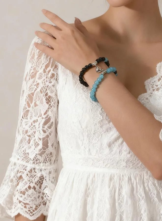 تايك تو Pack of 2 - Multi-Color Beaded Magnetic Heart Couple Bracelets