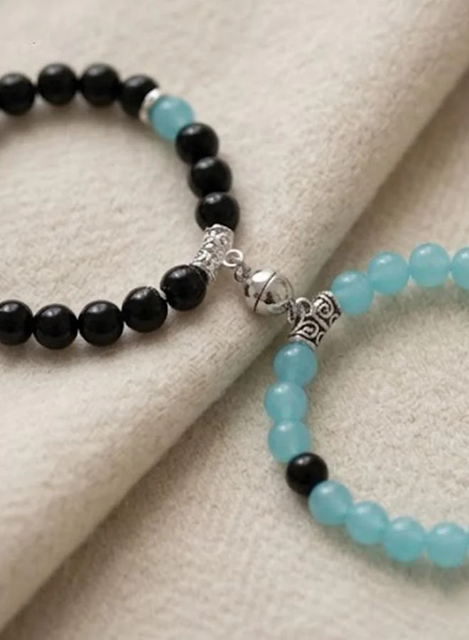 تايك تو Pack of 2 - Multi-Color Beaded Magnetic Heart Couple Bracelets