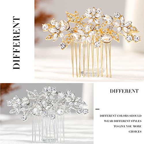 Foyte Crystal Bride Wedding Hair Comb Silver Flower Bridal Headpieces Leaf Hair Pieces Rhinestone Bridesmaid Side Combs Hair Accessories for Women (gold flower) - Image 5