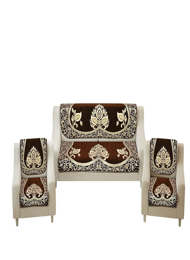 jayvaam Velvet Sofa Cover Set of 5 Seater - Premium Sofa Covers 3 Seater and 2 Seater Full Cover Set for Couch Seat - Heavy Fabric Sofa Slip Protector with Back Covers, 2701_Brown - Image 2