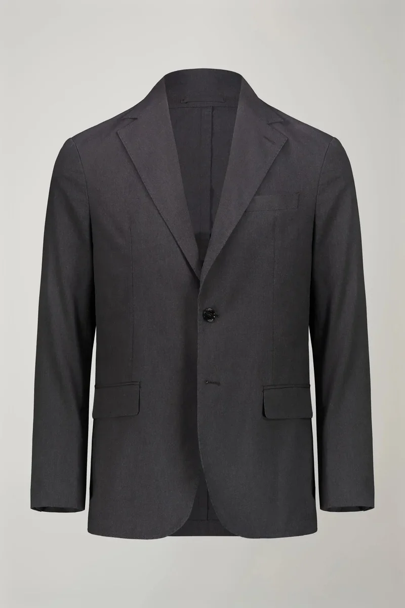دوبل غانغر Men's unlined single-breasted blazer with flap pockets in flamed effect fabric regular fit - DK Grey