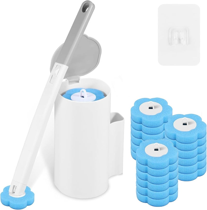 Neostyle Disposable Toilet Bowl Cleaning Brush,Toilet Bowl Wand and Holder with 24 Refills,Toilet Bowl Wand Kit Wall-mounted Suitable for Bathrooms - Image 1