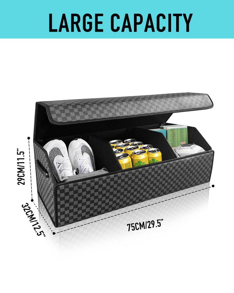 Fyzeoty Trunk Organizer for SUV - Leather Storage Box, Extra Large, Magnetic Lid, Collapsible and Adjustable Car Organizer - Image 2
