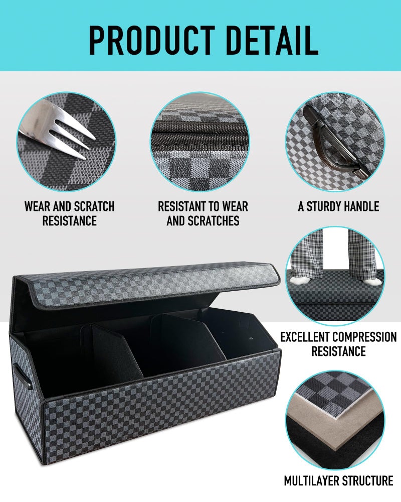 Fyzeoty Trunk Organizer for SUV - Leather Storage Box, Extra Large, Magnetic Lid, Collapsible and Adjustable Car Organizer - Image 5
