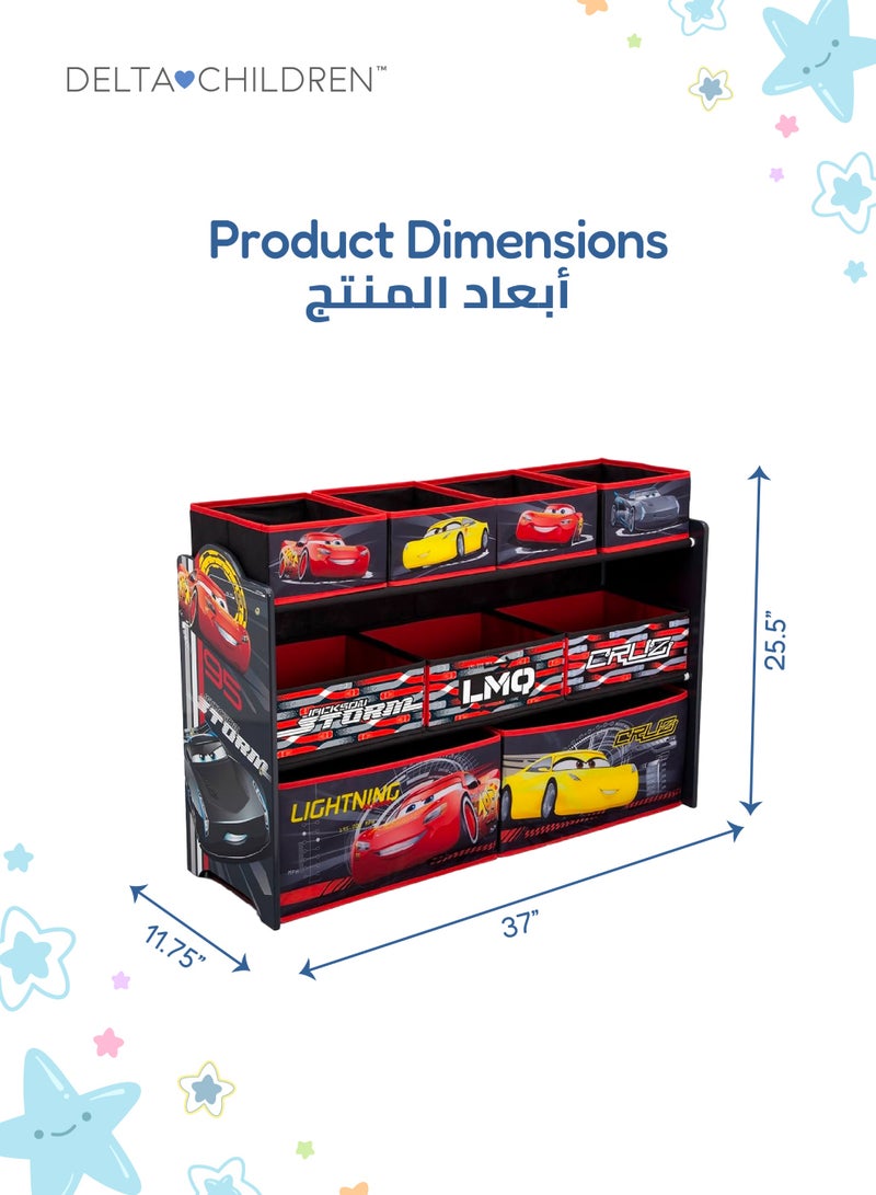 Delta CHILDREN Cars Toy Organizer for Kids | 12 Fabric Bins with Colorful Print | Durable Wood Frame | Storage Shelf for Toys, Games & Crafts | 94 x 30 x 67 CM - Image 4