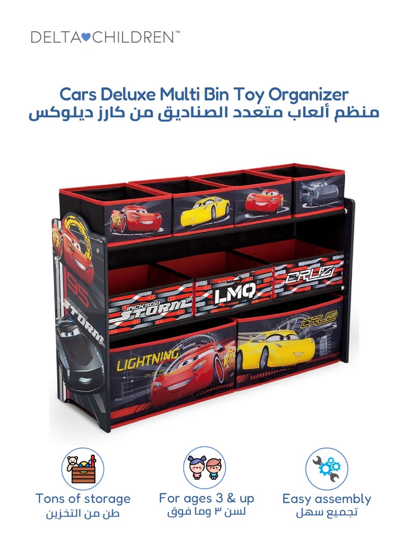 Delta CHILDREN Cars Toy Organizer for Kids | 12 Fabric Bins with Colorful Print | Durable Wood Frame | Storage Shelf for Toys, Games & Crafts | 94 x 30 x 67 CM - Image 1