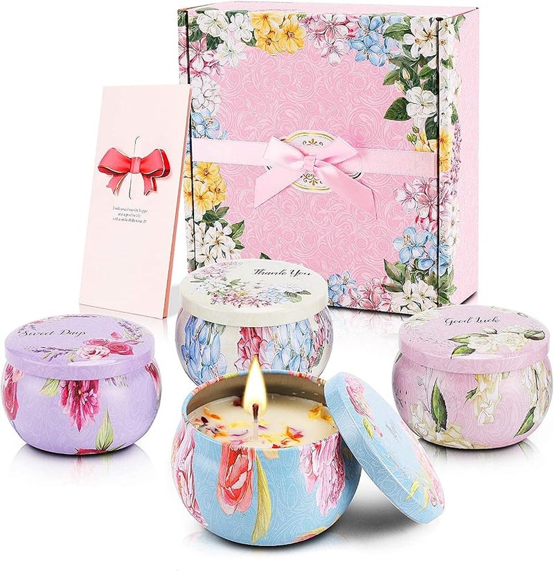BPA Scented Candles Gifts for Women, Pack of 4 Aromatherapy Candles for Home Scented, Soy Wax Lavender Soy Candles with Healing Crystals Stress Relief Gift for Birthday Wedding Bathroom,Yoga (Flower) - Image 1