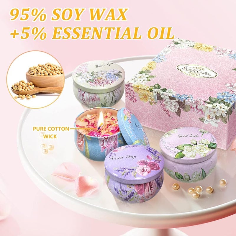 BPA Scented Candles Gifts for Women, Pack of 4 Aromatherapy Candles for Home Scented, Soy Wax Lavender Soy Candles with Healing Crystals Stress Relief Gift for Birthday Wedding Bathroom,Yoga (Flower) - Image 4