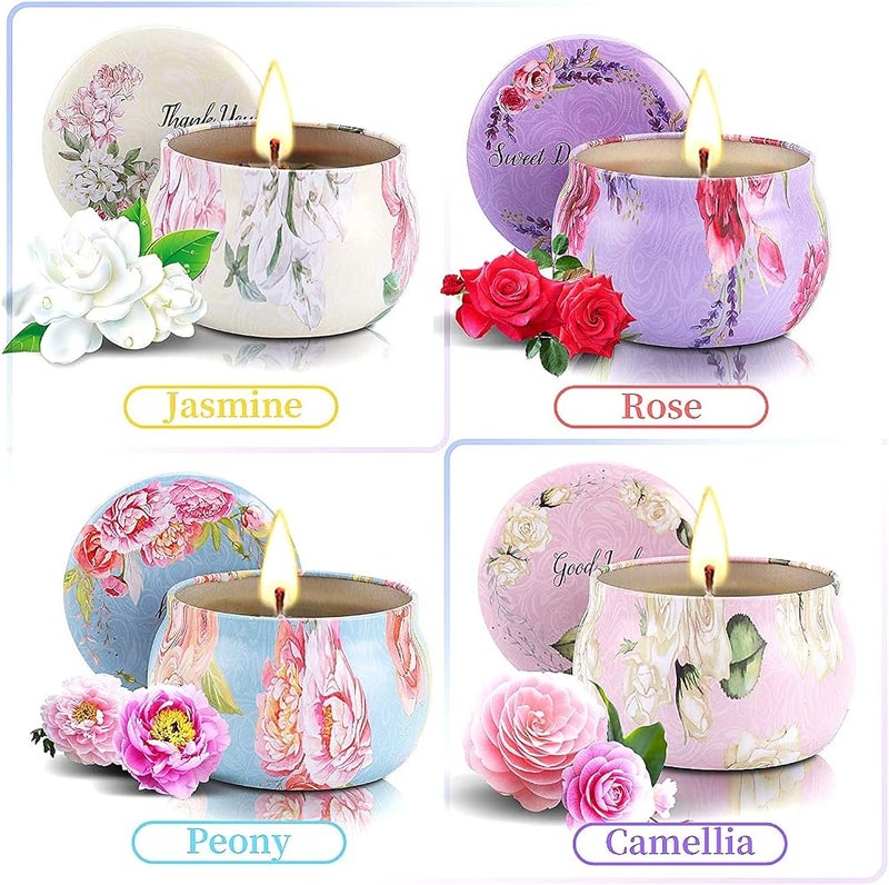 BPA Scented Candles Gifts for Women, Pack of 4 Aromatherapy Candles for Home Scented, Soy Wax Lavender Soy Candles with Healing Crystals Stress Relief Gift for Birthday Wedding Bathroom,Yoga (Flower) - Image 3