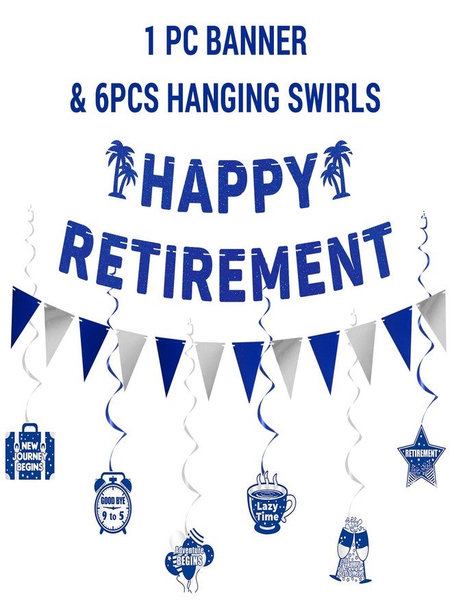Roetyce Retirement Party Decorations for Men Women, Blue Silver Happy Retirement Banner Balloons Cake Topper Hanging Swirls Kit, Blue Retired Sash for Coworker, Office Retired Party Supplies - Image 2
