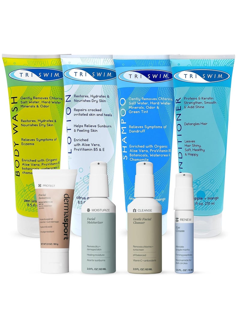 Triswim TRISWIM and Dermasport Athletes Care Bundle  Advanced Skincare and Haircare for Chlorine Removal Hydration and UV Protection  Perfect for Swimmers and Athletes 