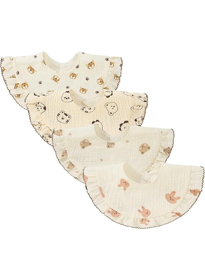 Nishine 4 pcs Unisex Baby Muslin Bandana Drool Bibs 360 Degree Rotatable Cotton Teething Feeding Drooling Bibs for Boy Girl Animal Set  - Image 1