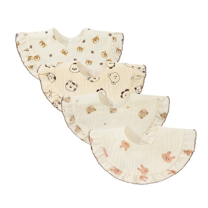 Nishine 4 pcs Unisex Baby Muslin Bandana Drool Bibs 360 Degree Rotatable Cotton Teething Feeding Drooling Bibs for Boy Girl (animal set) - Image 1