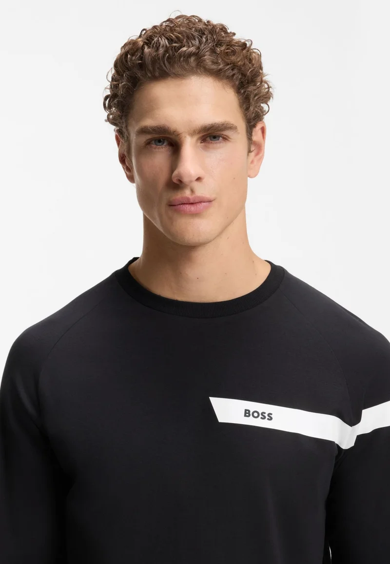 BOSS Dark Blue Stretch-cotton T-shirt with logo print for Men | Best Price UAE