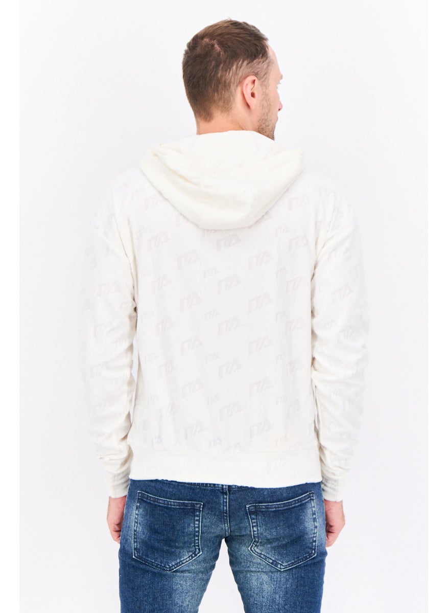 Night Addict Men Hooded Brand Logo Long Sleeves Sweatshirt, Cream  - Image 3
