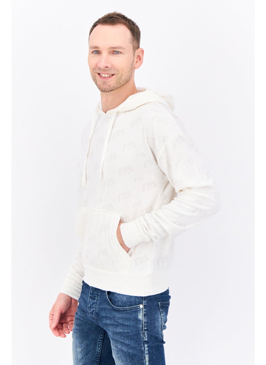 Night Addict Men Hooded Brand Logo Long Sleeves Sweatshirt, Cream  - Image 2