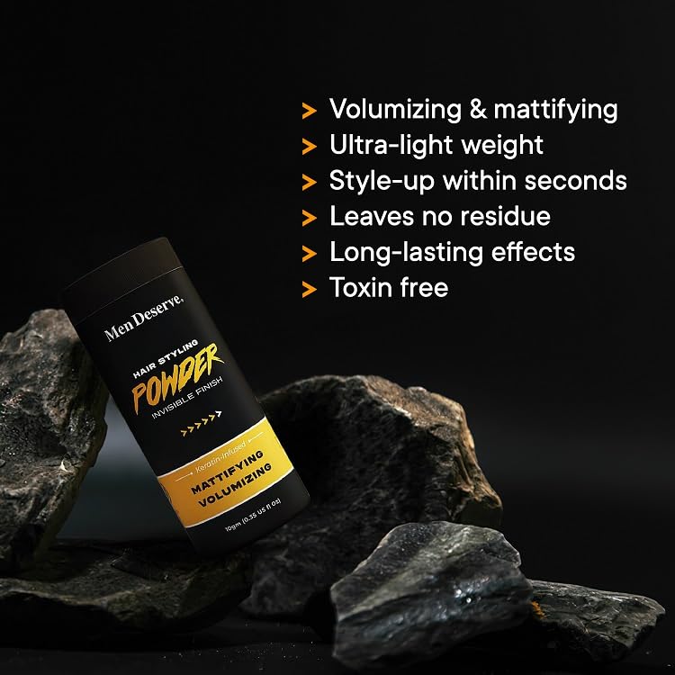 Men Deserve - Hair Styling Powder Wax (10g) | For Hair Volume, Strong Hold, and Matte Hair Look | Invisible Finish Hair Powder for Men | Sulphates and Paraben Free | Hair Volume Powder For Men - Image 2