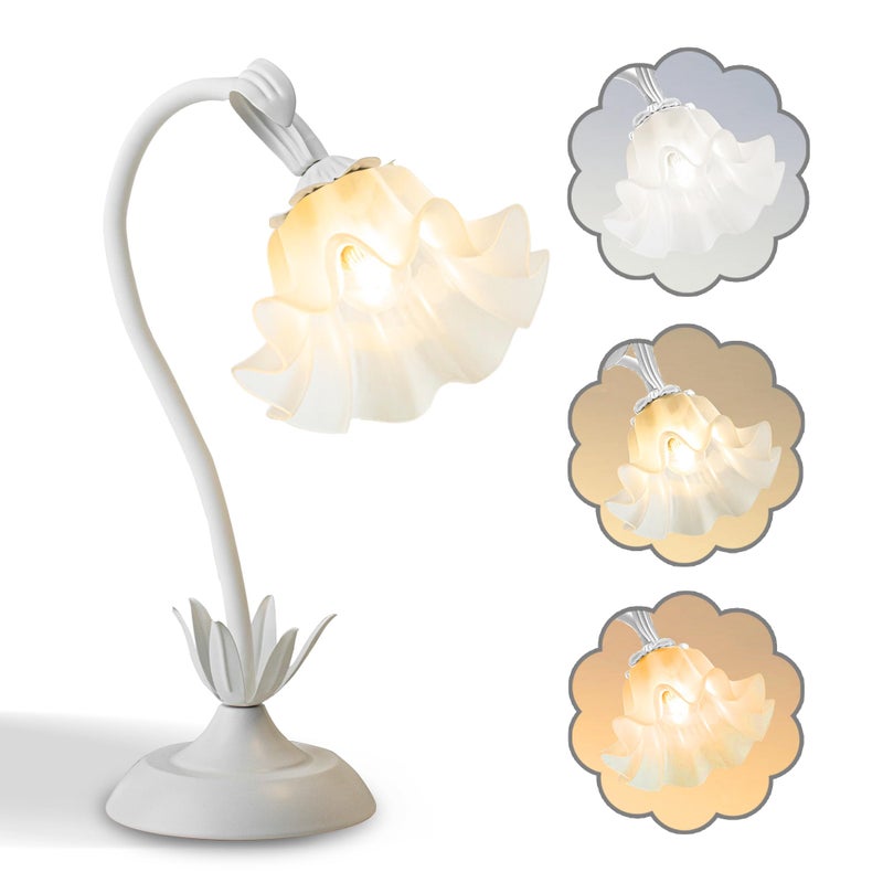 AQDZCNF Flower Table Lamp,LED Reading Light Bedside Vintage Flower Night Light,3 Colors Modes Kawaii Bedside Lamps Decor,Living Room Bedroom Room Lighting Table Lamps Home Decoration (White) - Image 1