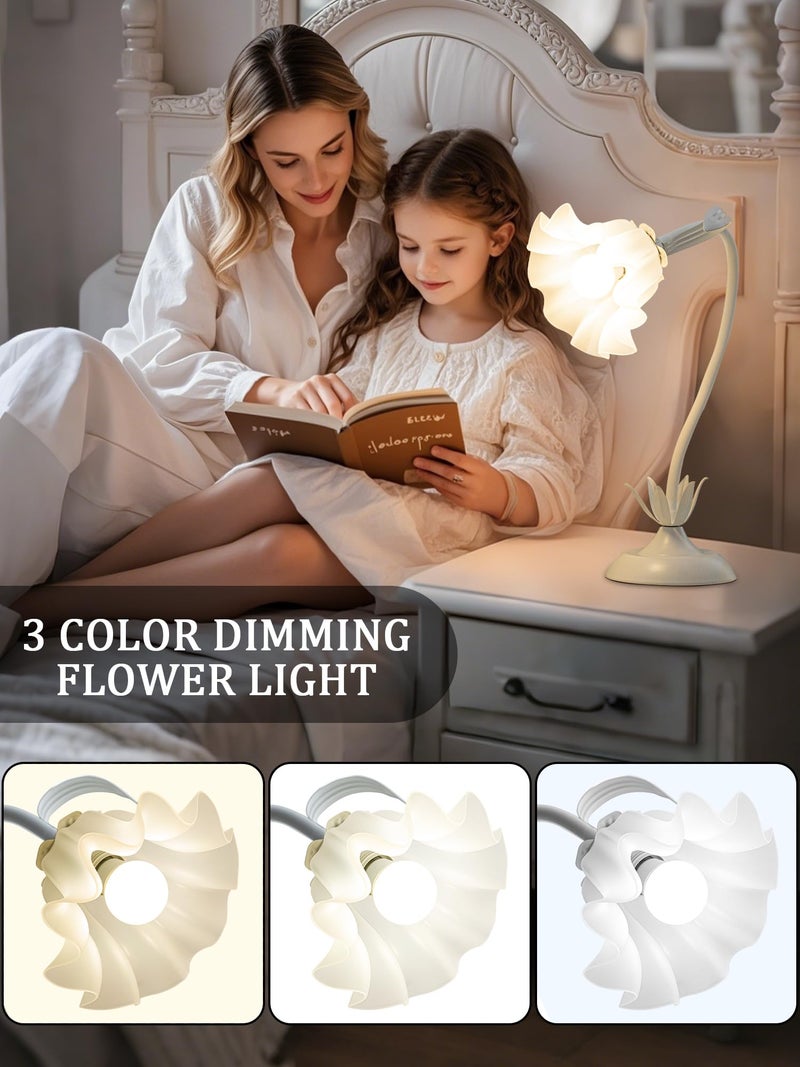 AQDZCNF Flower Table Lamp,LED Reading Light Bedside Vintage Flower Night Light,3 Colors Modes Kawaii Bedside Lamps Decor,Living Room Bedroom Room Lighting Table Lamps Home Decoration (White) - Image 5