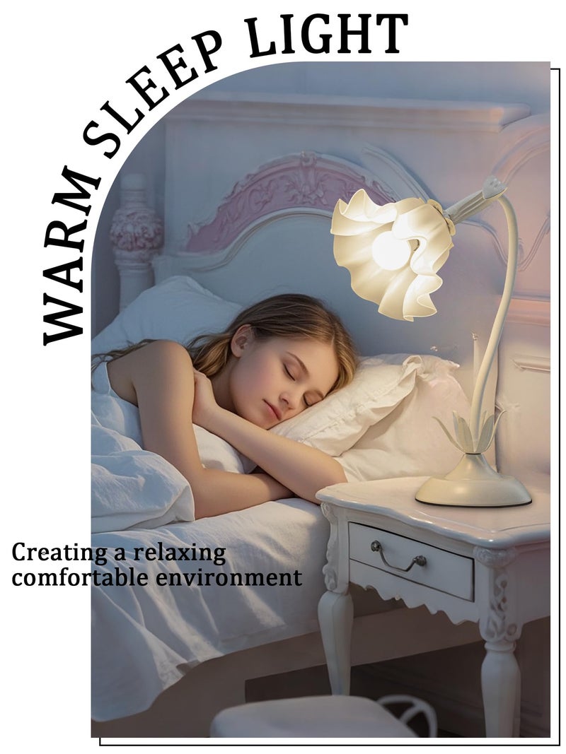 AQDZCNF Flower Table Lamp,LED Reading Light Bedside Vintage Flower Night Light,3 Colors Modes Kawaii Bedside Lamps Decor,Living Room Bedroom Room Lighting Table Lamps Home Decoration (White) - Image 2