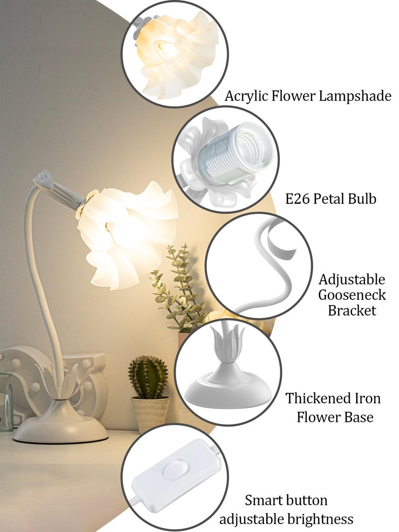 AQDZCNF Flower Table Lamp,LED Reading Light Bedside Vintage Flower Night Light,3 Colors Modes Kawaii Bedside Lamps Decor,Living Room Bedroom Room Lighting Table Lamps Home Decoration (White) - Image 4