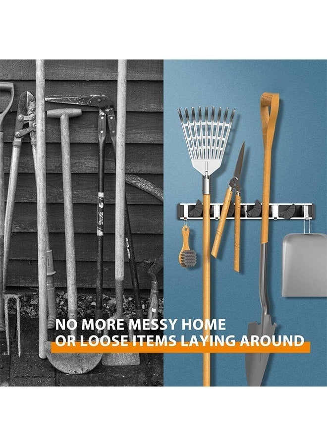 كيلا حامل ممسحة ومكنسة، مثبت على الحائط مصنوع من سبائك الألومنيوم لتنظيم أدوات المطبخ والحديقة والمطبخ للمنزل والحديقة والجراج والتنظيم والتخزين (4 أوضاع مع 5 خطافات، أسود) - Image 5