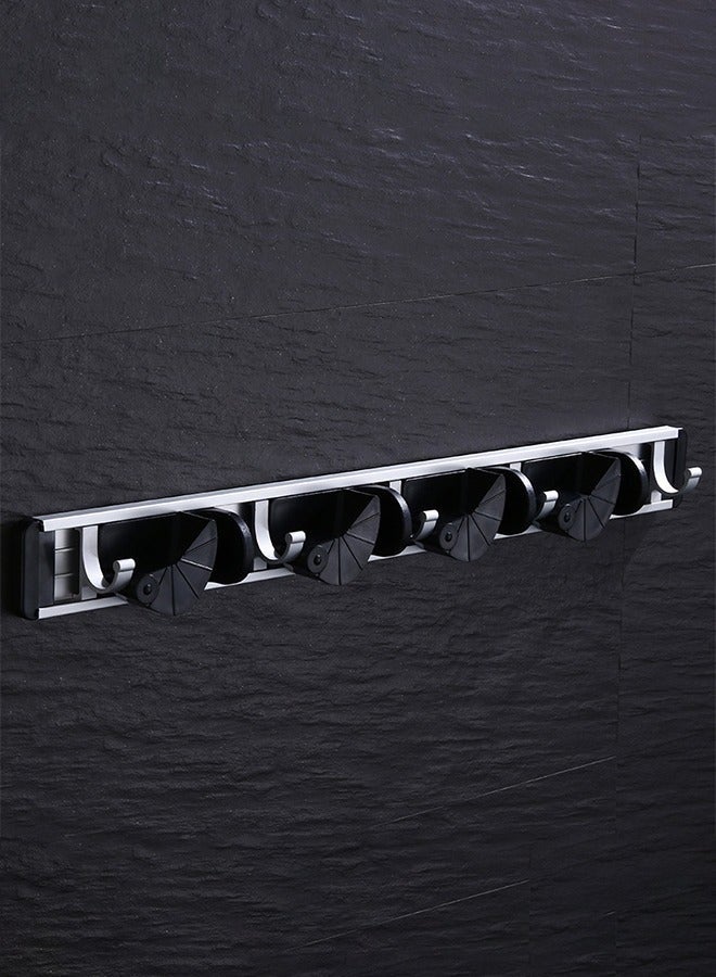 كيلا حامل ممسحة ومكنسة، مثبت على الحائط مصنوع من سبائك الألومنيوم لتنظيم أدوات المطبخ والحديقة والمطبخ للمنزل والحديقة والجراج والتنظيم والتخزين (4 أوضاع مع 5 خطافات، أسود) - Image 2