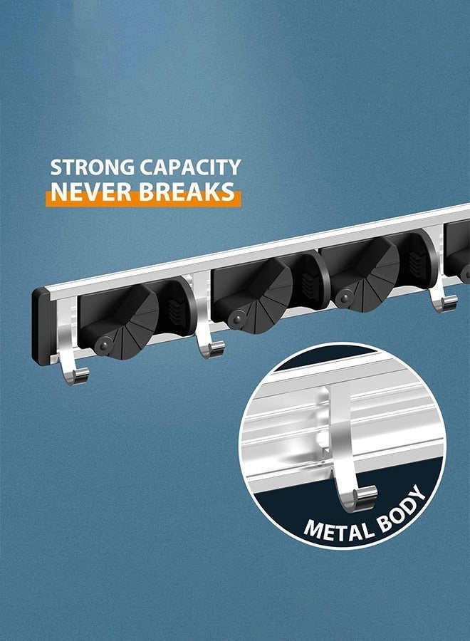 كيلا حامل ممسحة ومكنسة، مثبت على الحائط مصنوع من سبائك الألومنيوم لتنظيم أدوات المطبخ والحديقة والمطبخ للمنزل والحديقة والجراج والتنظيم والتخزين (4 أوضاع مع 5 خطافات، أسود) - Image 4